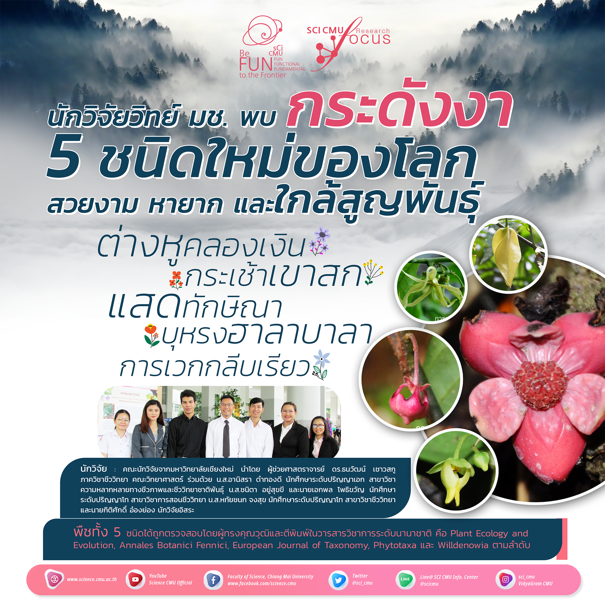 นักวิจัยวิทย์ มช. พบ กระดังงา 5 ชนิดใหม่ของโลก สวยงาม หายาก และใกล้สูญพันธุ์ นักวิจัยวิทย์ มช. พบ กระดังงา 5 ชนิดใหม่ของโลก สวยงาม หายาก และใกล้สูญพันธุ์