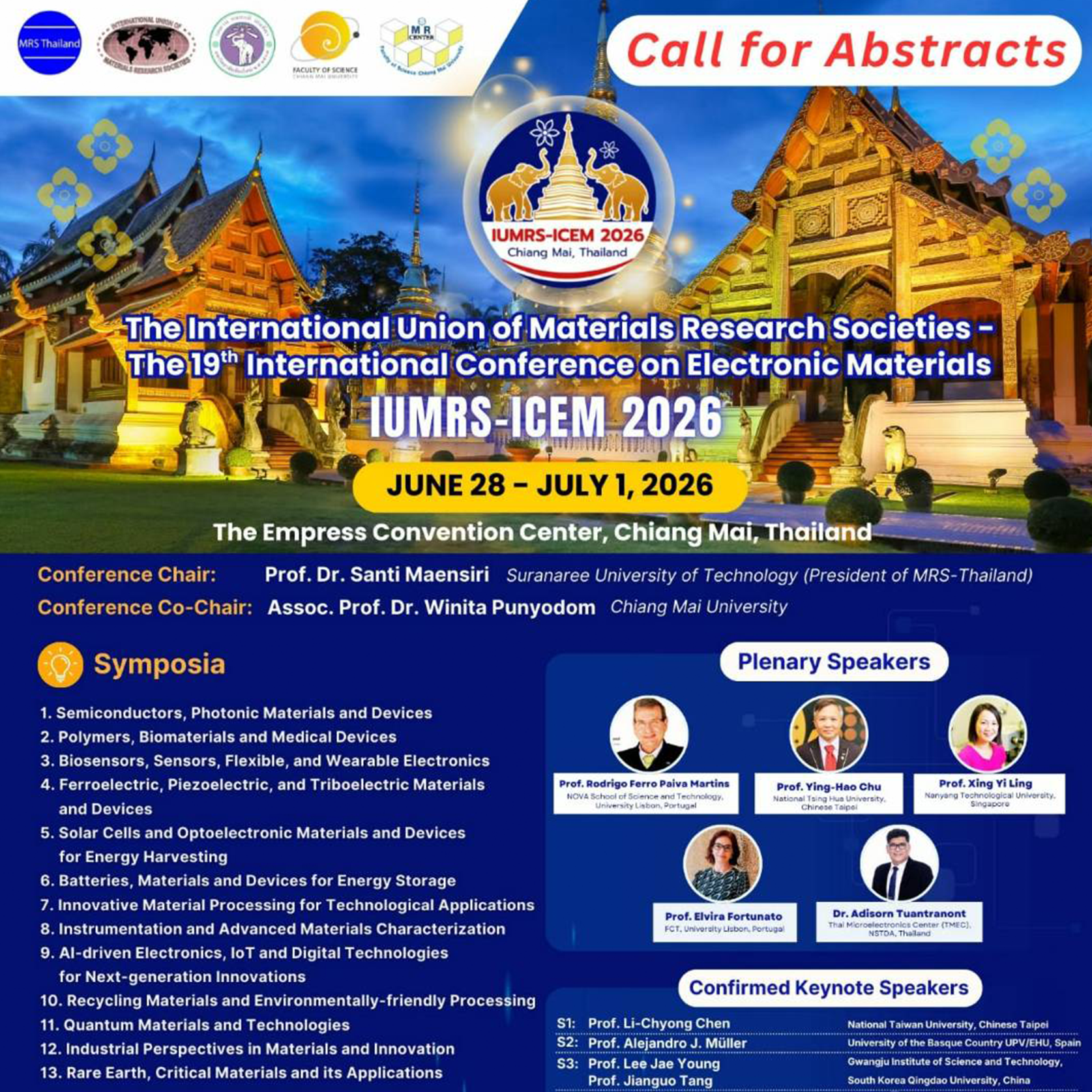 ขอเชิญร่วมส่งผลงานนำเสนอในการประชุมระดับนานาชาติ IUMRS-ICEM 2026