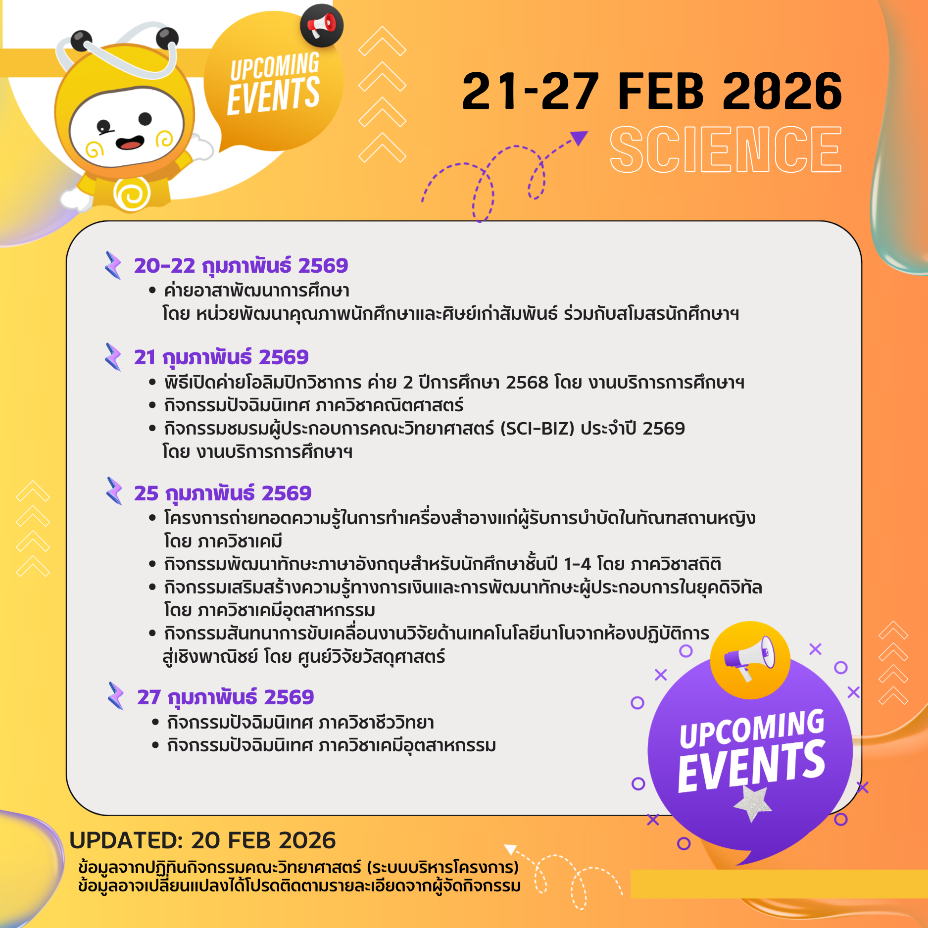 Upcoming Events 21-27 FEB 2026