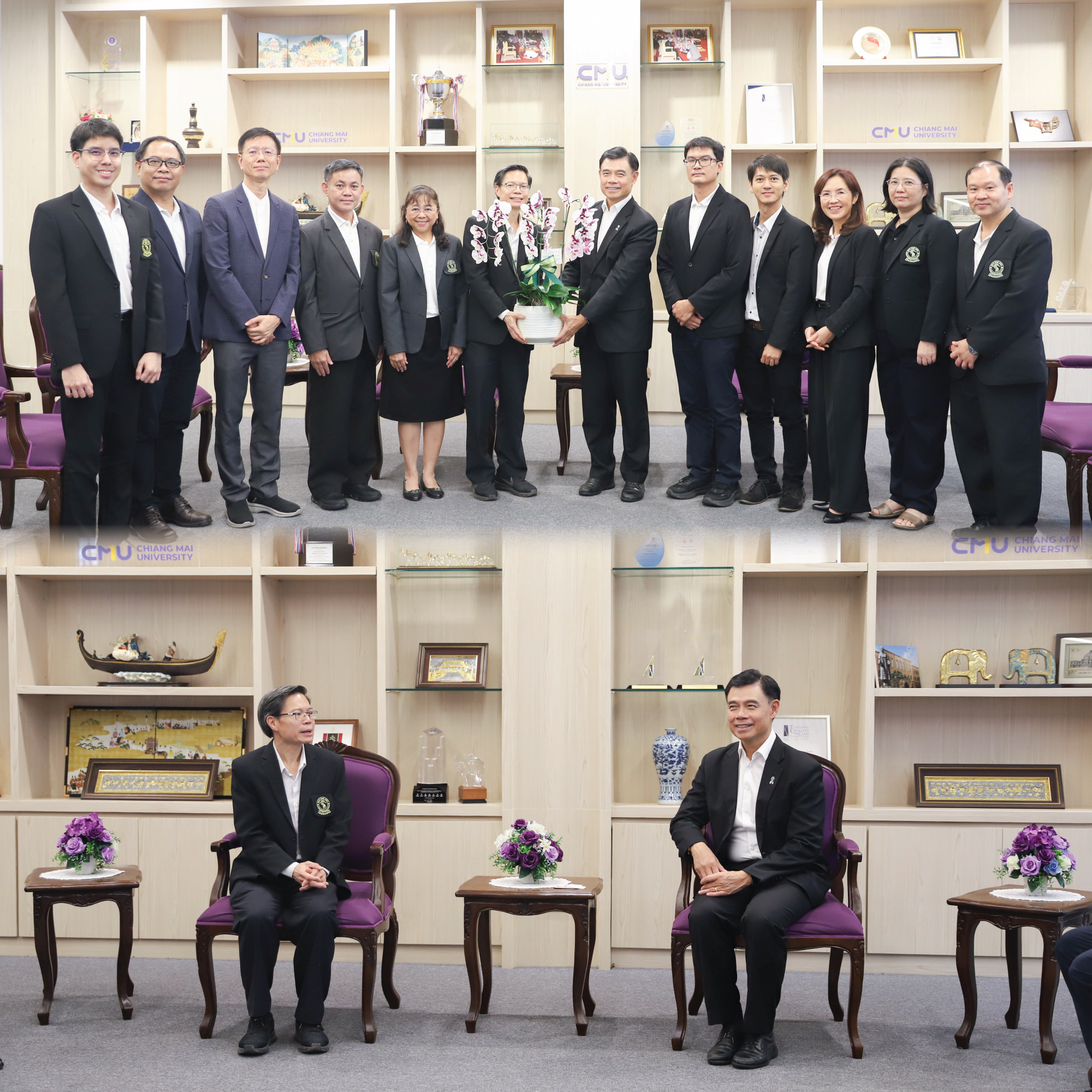ผู้บริหารคณะวิทยาศาสตร์มอบช่อดอกไม้แสดงความยินดีกับอธิการบดีมหาวิทยาลัยเชียงใหม่ 